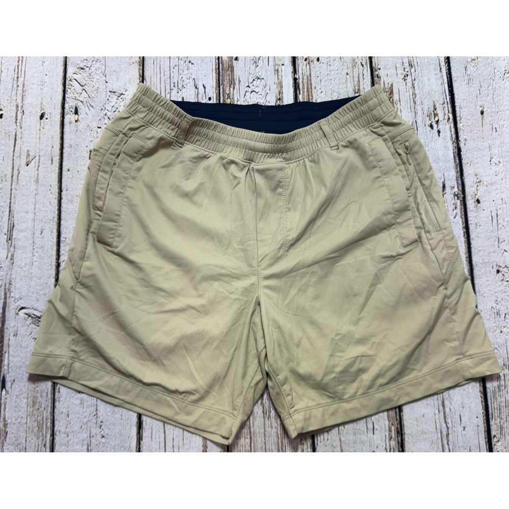 Birddogs Mens Gym Shorts Large Khaki Tan Built-in Liner Athletic Training 7"